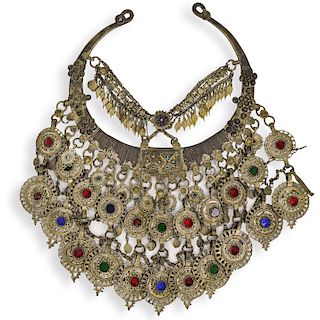 Indian Brass and Rhinestone Necklace