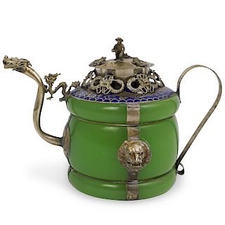 Chinese Jade and Silver Teapot