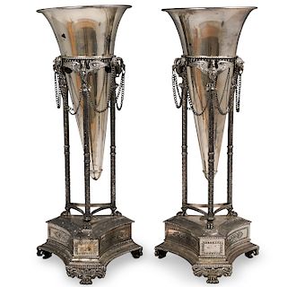 Pair Of Neoclassical Silver Plated Suspended Vases