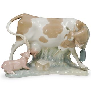 Lladro "Cow with Pig" Porcelain Figurine