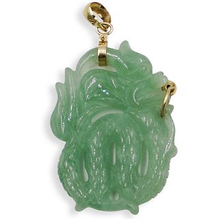 Chinese 14k Gold and Jade Dragon Pendant