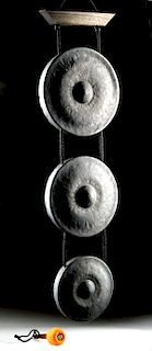 19th C. Burmese Bronze Meditation Nipple Gong Set
