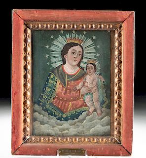 19th C. Mexican Tin Retablo - Virgin & Child