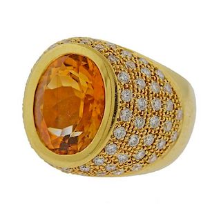 18k Gold Diamond Citrine Ring 