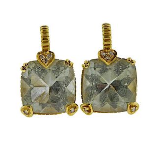 Judith Ripka 18k Gold Diamond Quartz Earrings 