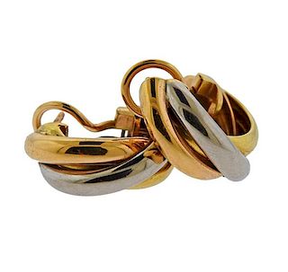 Cartier Trinity 18K Gold Tri Color Hoop Earrings  
