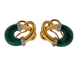 18K Gold Diamond Malachite Earrings