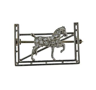 Platinum Diamond Equestrian Horse Brooch Pin