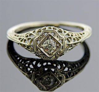 Art Deco Filigree 18K Gold Diamond Engagement Ring