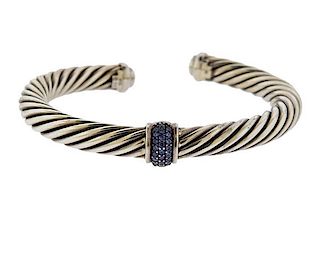 David Yurman Sterling Silver Blue Stone Cuff Bracelet