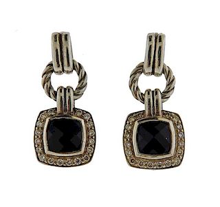David Yurman Sterling Albion Diamond Onyx Earrings