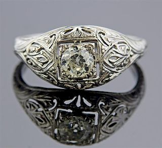 Art Deco 18K Gold Old Mine Cut Diamond Ring