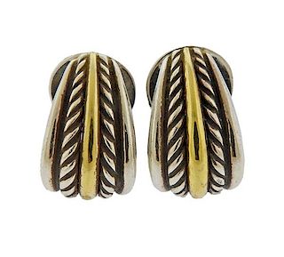 David Yurman Cable 18K Gold Silver Hoop Earrings