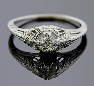Art Deco Filigree 18K Gold  Diamond Ring