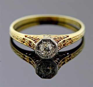Art Deco Filigree 14K Gold Diamond Engagement Ring