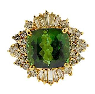 14K Gold Diamond 8.00ct Green Tourmaline Ring