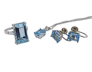 18K 14K Gold Diamond Blue Stone Jewelry Set