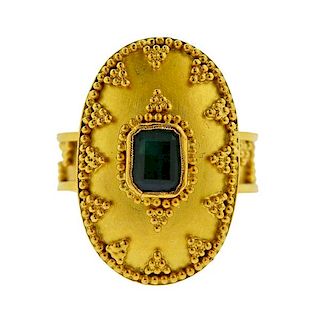 Zolotas Greece 22K Gold Emerald Ring