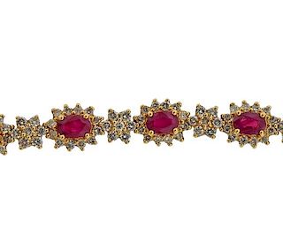 14K Gold Diamond Ruby Bracelet