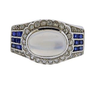18K Gold Diamond Moonstone Sapphire Ring
