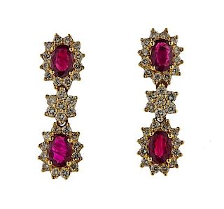 14K Gold Diamond Ruby Earrings