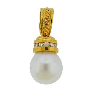 David Yurman 18k Gold Diamond Pearl Pendant 