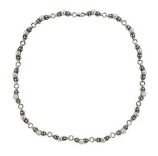 Lagos Caviar Silver 18K Gold Pearl Necklace