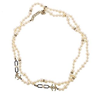 Chanel Costume Pearl Crystal Necklace 