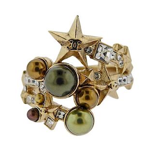 Chanel Star Comete Crystal Costume Pearl Ring