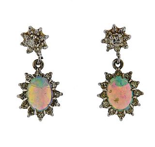 Gold Diamond Opal Drop Earrings