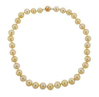 14K Gold Diamond South Sea Pearl Necklace 