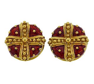 Hidalgo 18K Gold Red Enamel Earrings