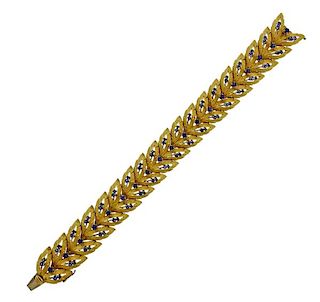 18k Gold Sapphire Leaf Motif Bracelet 