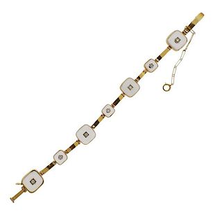 Art Deco 14k Gold Crystal Diamond Bracelet 