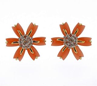 14K Gold Coral Flower Earrings