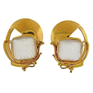 1930s 14k Gold Frosted Crystal Earrings 