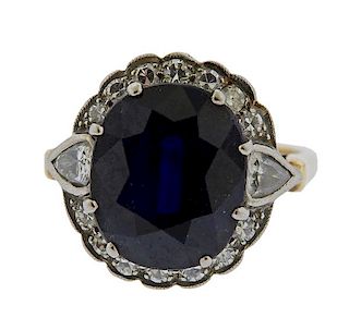 14K Gold Diamond Blue Stone Ring 