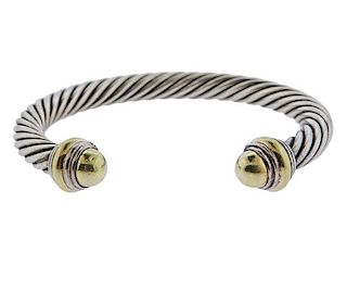 David Yurman 14k Gold Silver Cable Cuff Bracelet 