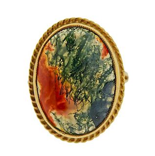  English 9k Gold Moss Agate Ring 