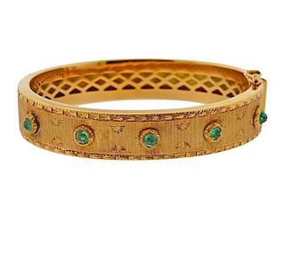 18k Gold Emerald Bangle Bracelet 