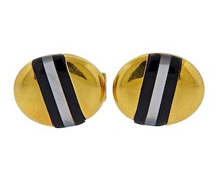 18K Gold Mother of Pearl Onyx Cufflinks