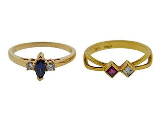 14k 18k Gold Diamond Ruby Sapphire Ring Lot 2pc