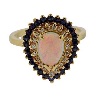 14K Gold Diamond Sapphire Opal Ring