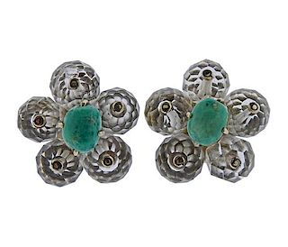 14k Gold Crystal Turquoise Flower Earrings 
