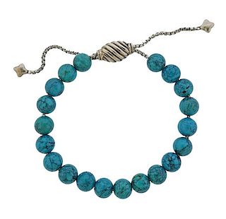 David Yurman Silver Turquoise Spiritual Bead Bracelet 