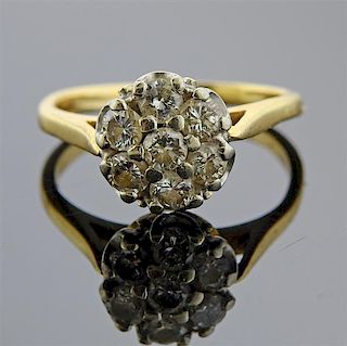 14k Gold Diamond Cluster Flower Ring 