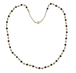 18K Gold Lapis Bead Necklace