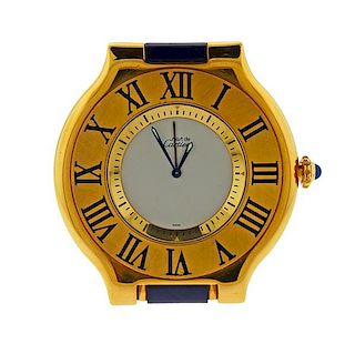 Must de Cartier Gold Plated Travel Desk Clock 
