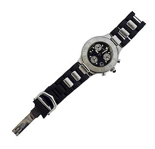 Cartier Chronoscaph 21 Steel Black Rubber Watch 