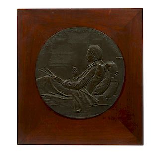 Augustus Saint-Gaudens (1848-1907) Bronze Portrait, Robert Louis Stevenson